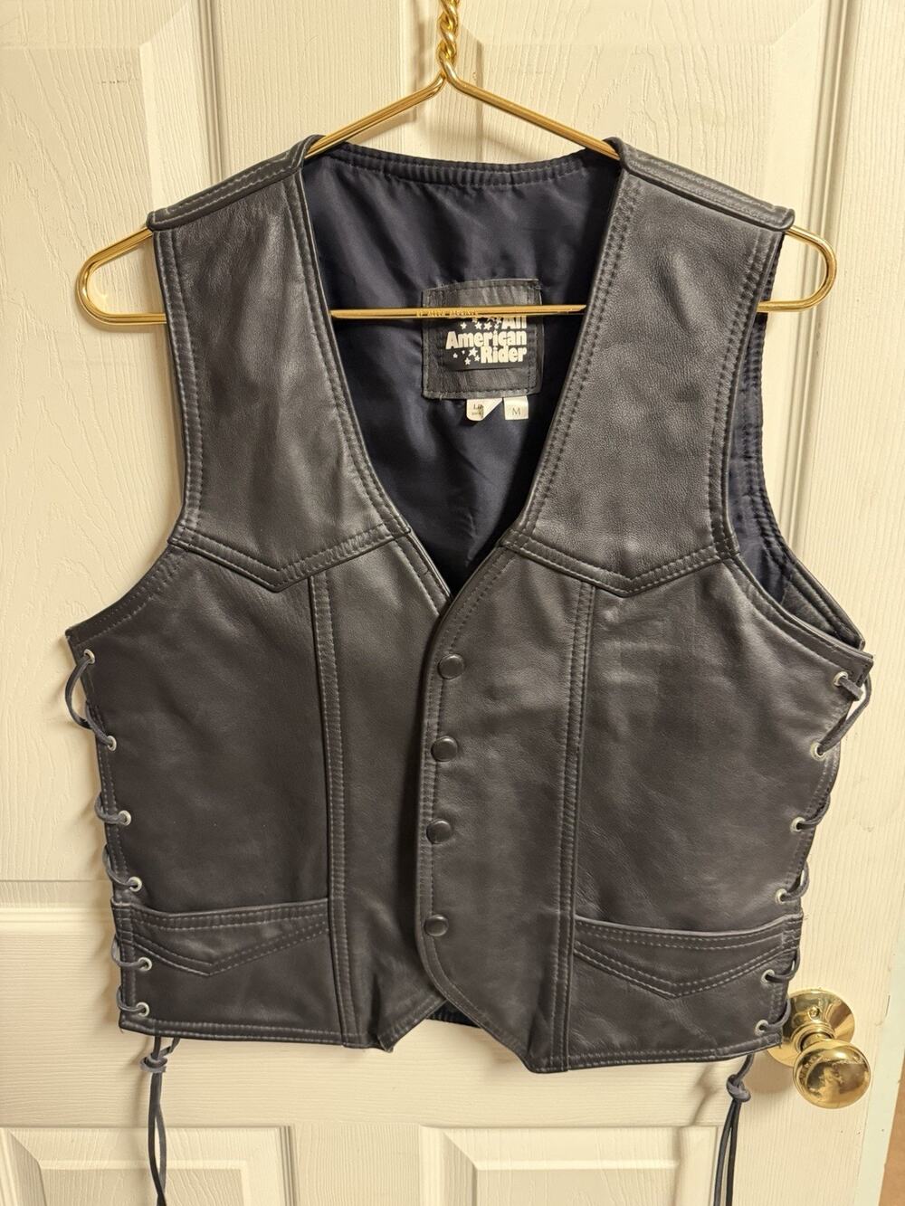 All American Rider Mens Black Leather Motorcycle Vest Side Lace Up Medium Daddy
